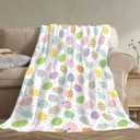 Easter Eggs Throw Blanket - Colorful Easter Decorations for Boys and Girls, Super Soft Warm Flannel Throw Blanket for Couch, Chair, Sofa and Bed - 50x60 inch