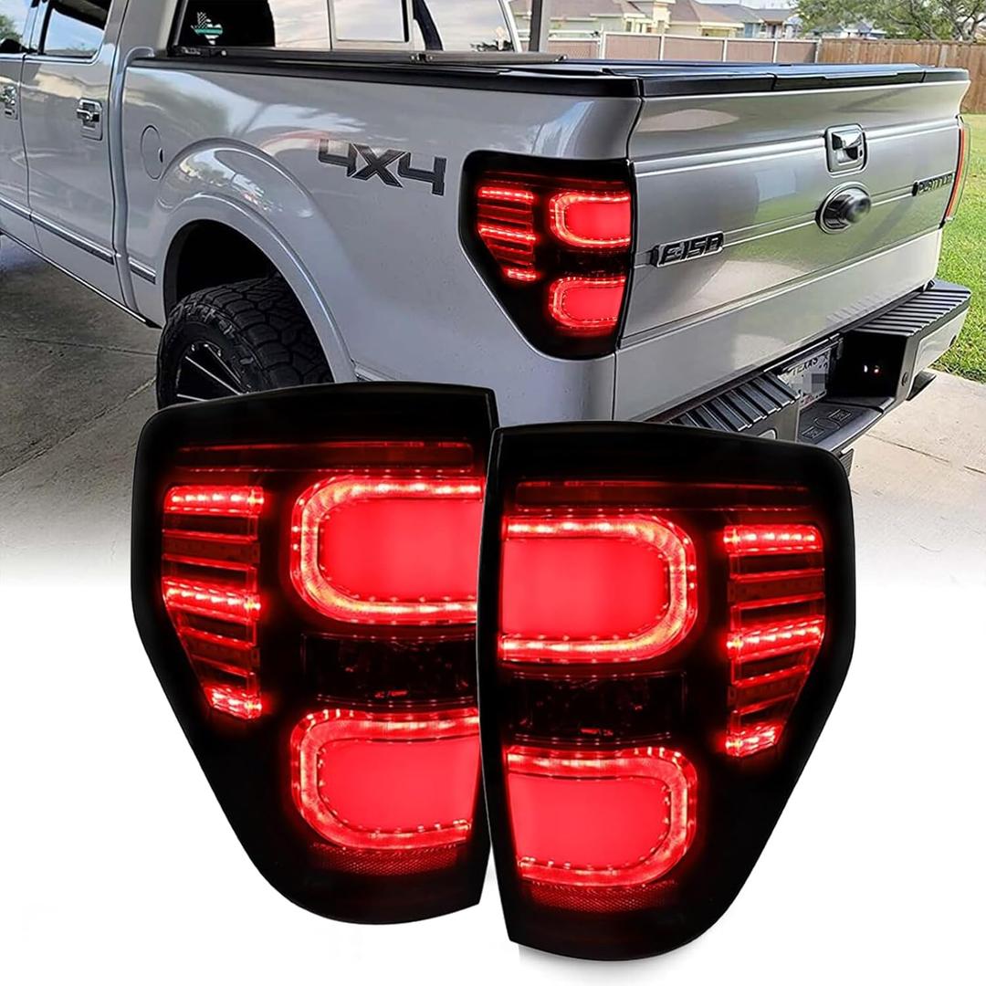 a Pair LED Tail Lights Brake Turn to Reverse Lamp, Apply to 2009 2010 2011 2012 2013 2014 Ford F-150 FX4/Lariat/Limited/Platinum/King Ranch etc., High Temperature Acrylic Material Accessories