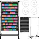 6 Pcs Adjustable Pocket Chart Stand Include 1 Expandable Flip Rack with Wheels 1 Confetti Standard Pocket Chart 4 Hangers for Classroom Teacher Supplies Home Educational Tools