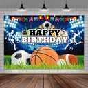 7X5ft Sports Theme Birthday Party Photo Backdrop Photography Background for Boys, Football Basketball Baseball Banner Backdrops Photo Booth Prop Decorations Wall Decor Tablecloth