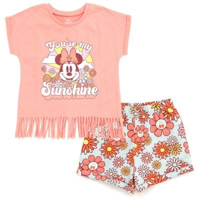 Disney Minnie Mouse Floral Toddler Girls T-shirt And French Terry Shorts, 2T