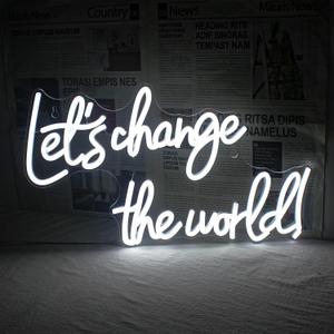 Horseneon Let's Change the World Neon Led Sign, White Neon Signs for Wall Decor, Neon Lights Signs with USB Powered for Bedroom, Living room, Wall Hanging Decor