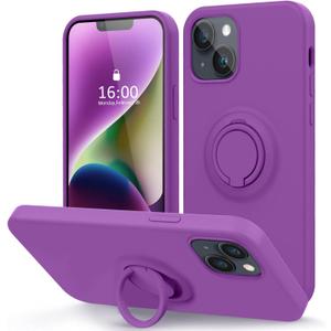 MOCCA Compatible with iPhone 14 Phone Case with Ring Stand | Super Soft Microfiber Lining | Full-Body Anti-Scratch Liquid Silicone Case for iPhone 14 Women Girls 6.1inch - Purple