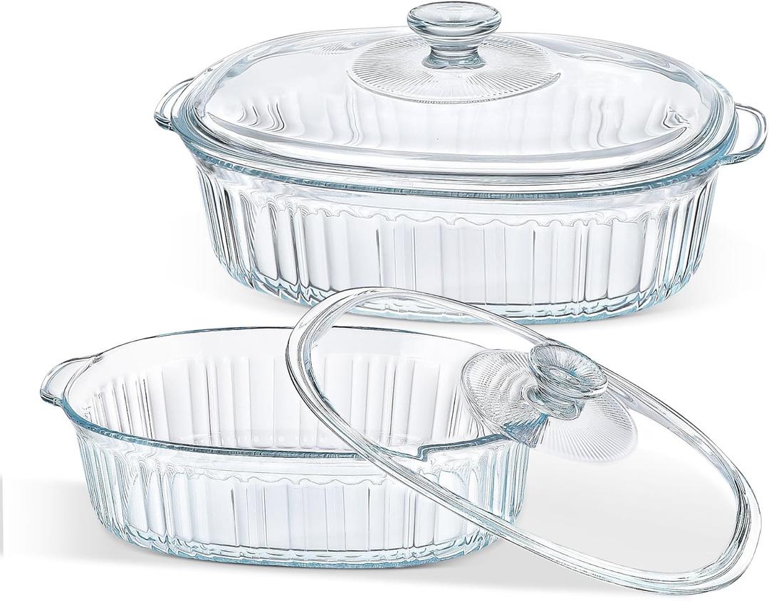 M MCIRCO 4-Piece Glass Casserole Baking Dish, Set of 2 Casseroles With Glass Lids, 1.9 Qt and 3 Qt