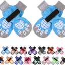 PUPTECK Anti-Slip Dog Socks with Double Sides Grips for Small Medium Large Dogs Hardwood Floors Prevents Licking, Dog Shoes for Hot Pavement Traction Control Paw Protector for Senior Dogs Blue L (Large (4 Count))