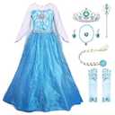 JerrisApparel Princess Dress Queen Costume Cosplay Dress Up with Accessories (5-6 , Blue with Accessories)