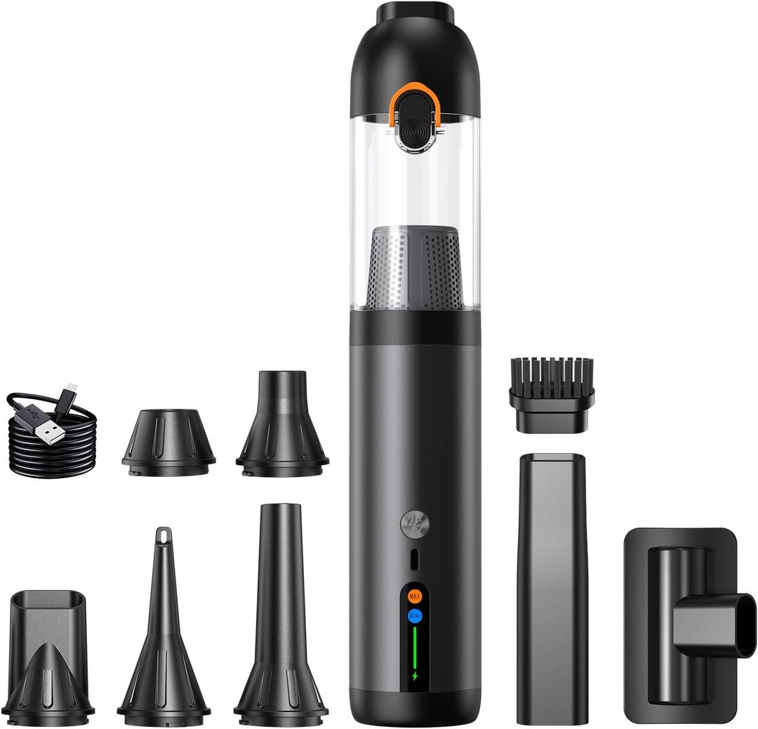 Car Vacuum Portable Cordless,18000Pa 4in1 Portable Handheld Cleaner Vacuum &Air Duster 2 Suction Modes Power Blowing&Inflating, Brushless Motor Vacuum with Multi Nozzles for Car,Keyboards, Office,Pet