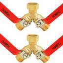 HQMPC Garden Hose Y Valve Splitter Brass Hose Splitter With Stainless Steel Long Handle Brass Garden Hose Adapter 2 Way Y Valve 3/4" GHT Thread 2pcs