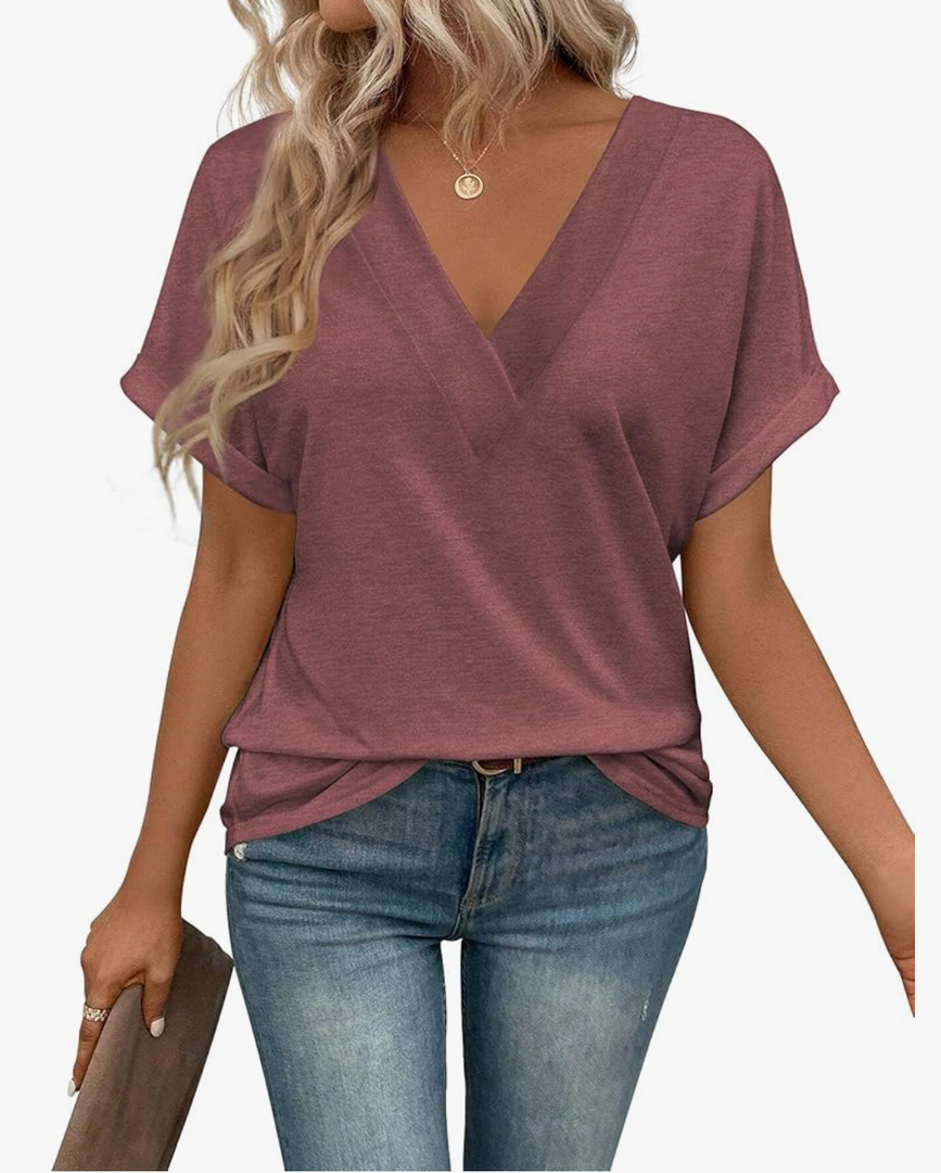T Shirts Short Sleeve V Neck Tees Womens Tops Beach Vacation Fashion Clothes 2025 Casual Summer Spring Fall Outfits Size L