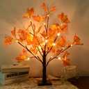 Artificial Fall Lighted Maple Tree 24 LED Thanksgiving Decorations Table Lights Battery Operated for Wedding Party Gifts Indoor Outdoor Autumn Harvest Home Decor