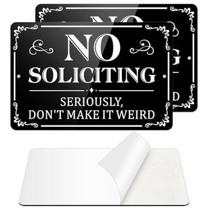 No Soliciting Sign for Front Door, (2 Pack) Self-adhesive No Soliciting Sign for House, 9 x 6 inches Aluminum Metal Signs for Yard (Style: Don't Make it Weird) 2 Pack