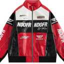 Vamtac Mens Bomber Jacket Oversized Faux Leather Jacket Y2k Vintage Racing Motorcycle Lightweight Coat Fall Winter (Large, Red)