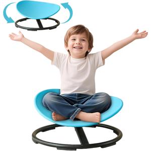 Autism Kids Swivel Chair, Spin Sensory Training, Non-Slip Metal Base Small Desk Chair (Blue)