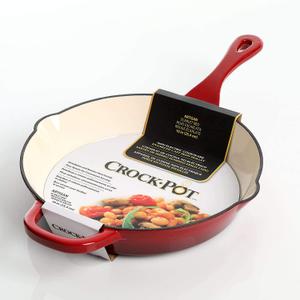 Crock Pot Artisan Enameled 12" Round Cast Iron Skillet in Scarlet Red