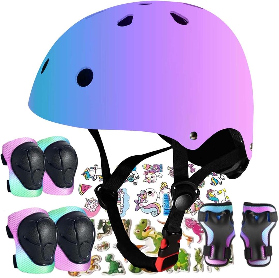FOOKCIAN Kids Helmet,Toddler Skateboard Helmets for Ages 2-3-5-8-14 Years Boys Girls with Knee and Elbow Pads Wrist Guards fit Roller Skates,Skateboarding,Skating Scooter Adjustable Kids Helmet