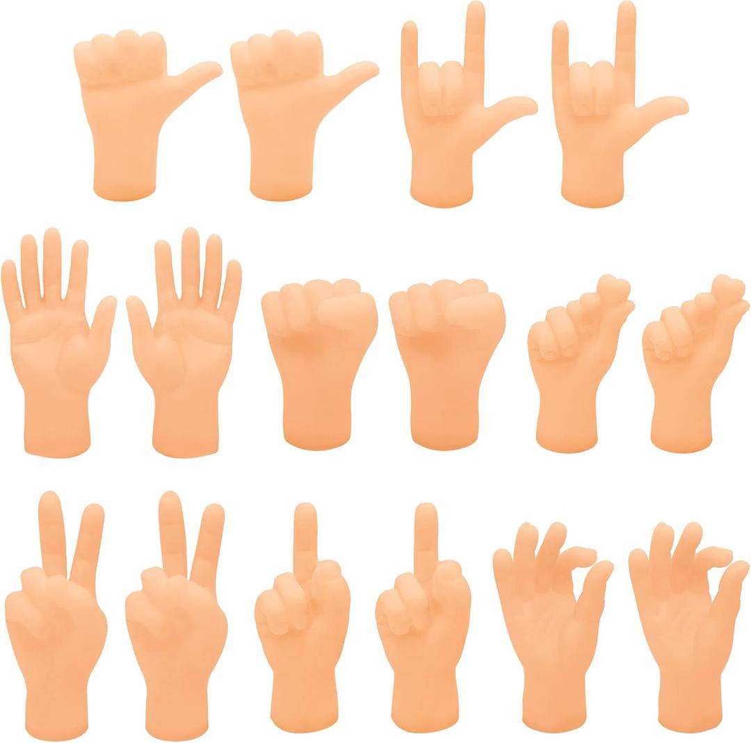 16 Pcs Tiny Finger Hands Mini Rubber Finger Puppets Realistic Little Hand Finger for Display, Desk Decoration, Photography Props, and Creative Projects