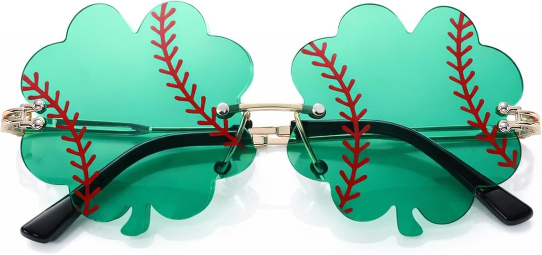 St. Patrick's Day Irish Shamrock Sunglasses - Green Four Leaf Clover Shamrock Glasses Clover Eyewear, St Patricks Dress Up Accessories, Irish Day Costume Party Favor Supply