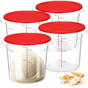 Suclain 3 Pcs 6 Quart Food Storage Container with Lids Clear Proofing Containers with Scale Handle for Bread Dough Rise Home Restaurant Food Storage(Red)