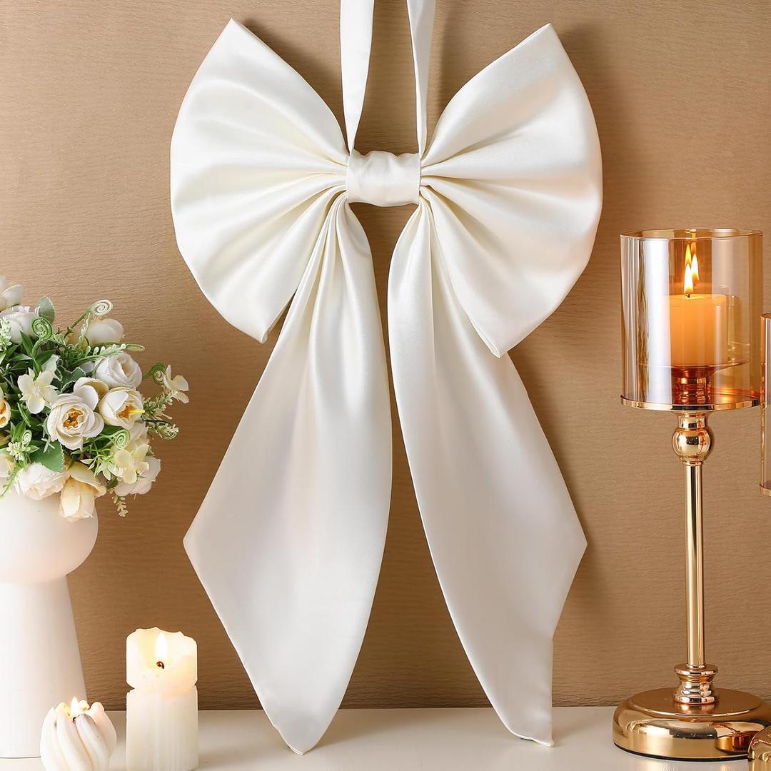 Janinka Big Bow 22", Large Bow for Decoration, Birthday Party Background Decor, Ribbon Hanging Decor for Door Windows Wedding Baby Shower Party Decoration(White, Polyester)