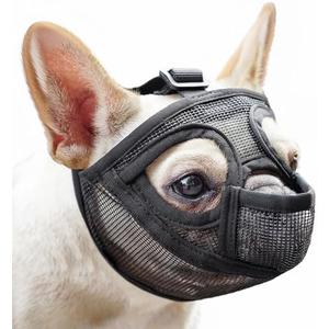 Mayerzon Short Snout Dog Muzzle for French Bulldog with Full Pant Design to Prevent Eating Biting, Soft Mesh Dog Muzzle for Shih Tzu Pug English Bulldog for Grooming Walking, Allow to Drink and Feed S