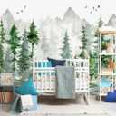 Peel and Stick Nursery Forest Wallpaper Watercolor Pine Tree Mural, Color Yh01, Size: 137"x96"