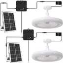 10.2 in Solar Ceiling Fan with Light Indoor Outdoor, Daytime Solar Shed Fan Light with Pull String, 3-in-1 Modes, IP65 Waterproof for Gazebo, Shed, Barn, Patio, Chicken Coop (2 Pack)