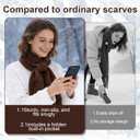 Faux Fur Scarf with Hidden Zipper Pocket, Womens Scarf with Pockets, Pull Through Winter Scarfs for Cold Weather, Brown