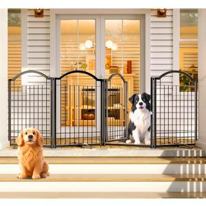 4NM Metal No Drilling Expandable Dog Gate, Extra Wide 96", Extra Tall 32" Free Standing Pet Gate with Door, Gates for Dogs Outdoor or Indoor, with 3PCS Support - Black