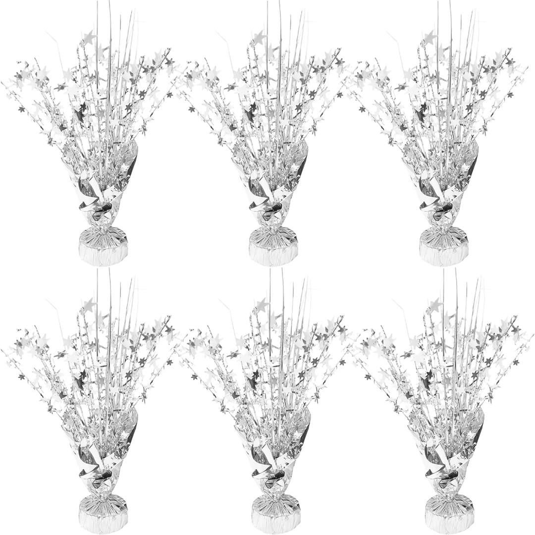 6 Pcs Metallic Foil Star Burst Table Centerpieces Patriotic Decoration for Wedding Birthday Graduation Veteran Day Memorial Day Holiday Party SuppliesSilver