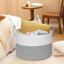21" x 18" Extra Large storage baskets,Decorative blanket basket with lid for Living room,rope baskets with lid,wicker hamper for bedroom,Big,Round,White & Grey 115L