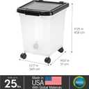 IRIS USA Airtight Dog Food Storage Container, WeatherPro, Up to 25 lbs, Removable Wheels, for Dog Cat Bird and Other Pet Food Storage Bin, Keep Fresh, Translucent Body, Made in USA, Clear/Black