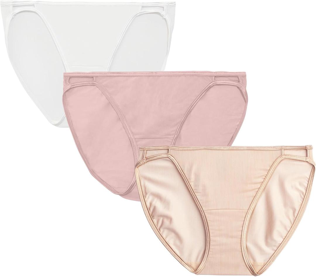 Vanity Fair Women's Illumination String Bikini Panties, Silky Stretch & Satin Trim (7, 3 Pack - White/Quartz/Beige)