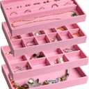 Frebeauty Jewelry Organizer Tray,Stackable Velvet Jewelry Trays,Drawer Inserts Earring Organizer For Women Jewelry Storage Display Case for Rings Stud Necklaces,Set of 4(Pink)