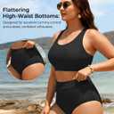 Aqua Eve Plus Size Two Piece High Waisted Bikini Swimsuits Scoop Neck Bikini Set Sporty Bathing Suits (Black, XL)