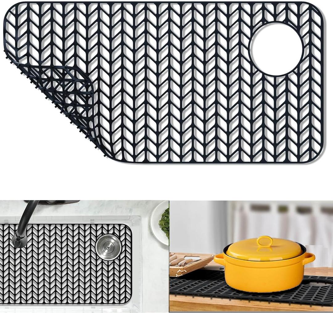 Sink Protectors for 12, 13, 16, 18, 19, 24, 26, 28, 29 Inch Kitchen Sink, Silicone Sink Mat, Steel Sink Bottom Grid (Black), Size: 28.6"x 14.5"