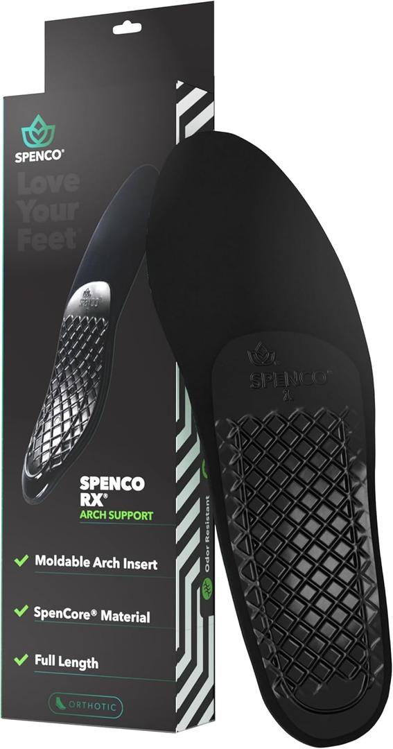 Spenco Rx Arch Support - Lightweight, Orthotic Shoe Inserts with 4-Way Stretch Fabric & SpenCore Layer for Shock Absorption, Odor Control & All-Day Comfort & Stability - Fits Most Shoes (Women's 9-10.5/Men's 8-9.5)
