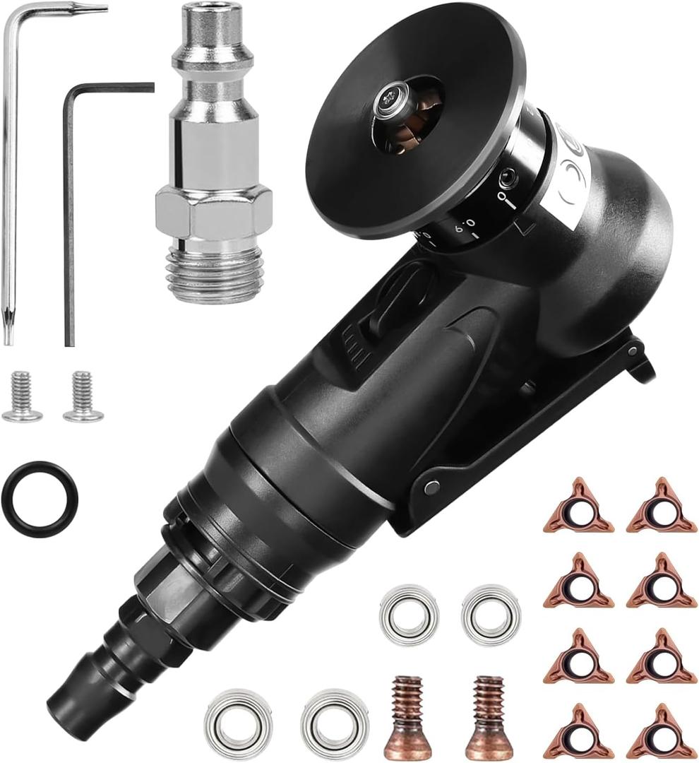 Pneumatic Chamfering Tool Handheld, Mini Air-Powered Chamfering Machine Trimming, 45 Arc Corner with 1/4 Inch Air Inlet for Metal Wood Beveling Deburring (R Angle Blades)