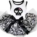 Petitebella Black Skull Face Puppy Dog Dress (White/Damask, X-Small)