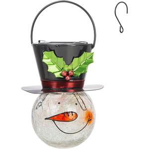 Starsoul Snowman Solar Lanterns, Christmas Outdoor Hanging Lantern Waterproof Decorative Snowman Lamps Decor for Garden, Patio, Yard, Porch, Xmas Holiday Party Decor (Large Leaves)