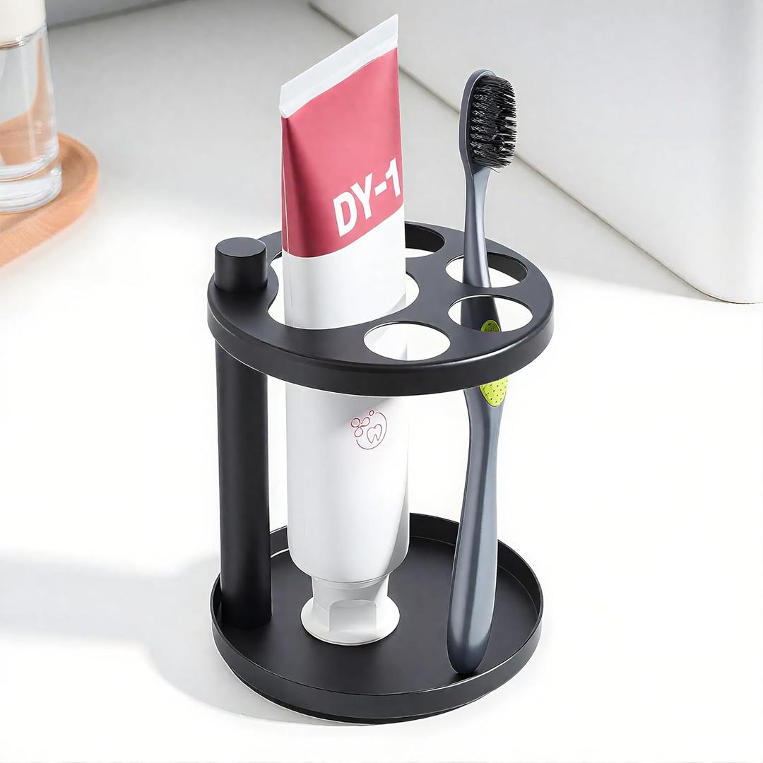 Metal Toothbrush Holder Stand for Bathroom: Stainless Steel Ventilated Organizer with Slots for Electric Toothbrushes, Toothpaste, Razors & Small Comb, Unique Footprint Base Design, Black Metal Toothbrush Holder Stand for Bathroom: Stainless Steel Ventilated Organizer with Slots for Electric Toothbrushes, Toothpaste, Razors & Small Comb, Unique Footprint Base Design, Black