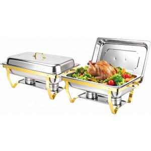 9QT Gold Chafing Dishes for Buffet, Golden Food Warmers for Parties