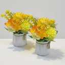 2 Pcs Orange Flowers Fake Hydrangeas Potted Plant Centerpiece Table DecorationsFaux Hydrangea Flowers in Vase Silk Chrysanthemum Floral for Outdoor Guest Room Coastal Bathroom Counter Decor