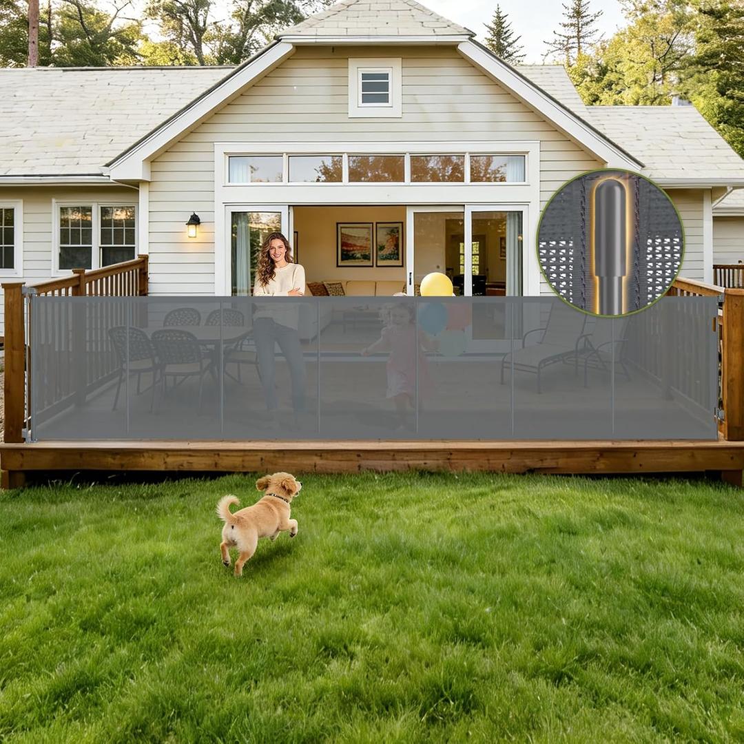 Retractable Baby Gates Extra Wide 200 Inch, 42 Inch Tall Mesh Dog Gate with Reinforcement Rods, Hardware Mounted Safety Gate for Large Openings, Stairs, Garage, Deck, Driveway, Indoor Outdoor, Gray