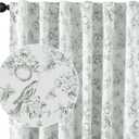 Vangao Sage Green Blackout Curtains for Bedroom 84 Inch Length, Country Flower Floral Curtains for Living Room Toile Cottagecore Thermal Insulated Window Drapes, 2 Panels Green and White