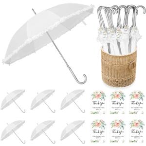 Abbylike Wedding Favors for Guest Umbrella Gifts Bulk 47 Inch White Ruffle Umbrellas with Thank You Tags and Rope Guest Souvenirs for Wedding Party Bridal Favors