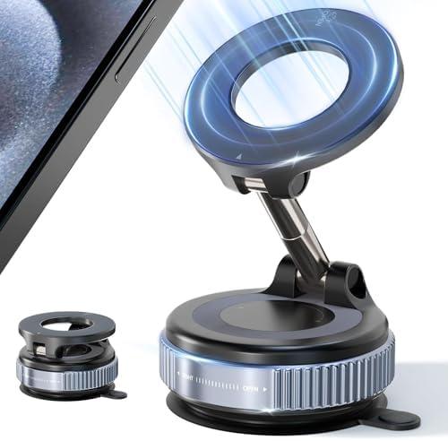 Pack of 2 Lymorexan Upgraded Vacuum Magnetic Suction Cup Phone Holder Stand for Magsafe, 360° Adjustable with Swivel Lock, Foldable 89+LBS Strongest Suction, for Your Car/Gym/Kitchen/Mirror