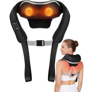 Neck Massager with Heat Cordless: Shiatsu Back Shoulder Massage Tools for Pain Relief Deep Tissue Electric 4D Kneading for Muscle Remedy Lymphatic Drainage Gifts for Men Women Mom Dad (Black)