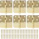6 Pack Gold Ball Bearing Door Hinges, 4.0 x 4.0 Inches Heavy-Duty Stainless Steel Door Hinges for Exterior & Interior Doors, Square & 5/8'' Radius Corner