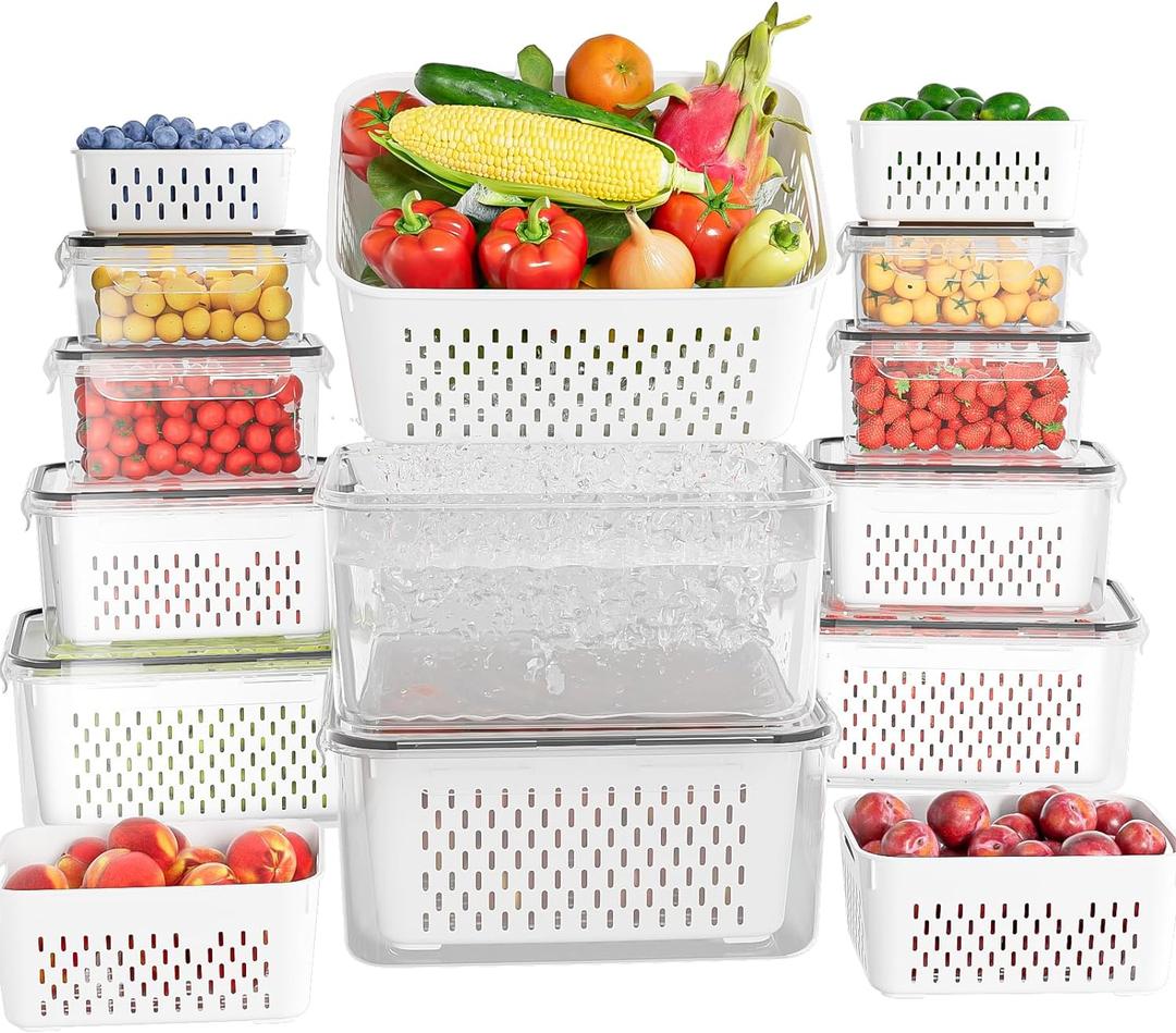 10 Pack Fruit Storage Containers for Fridge with Removable Colanders - Food Storage Containers with Lids, BPA-Free Produce Containers Keep Fruits, Vegetables, Berry, Meat Fresh Longer