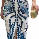 CHICME Summer Dresses for Women Floral Print Plunge V Neck Midi Dress Casual Ruched Slit Bodycon Party Dress (XL)